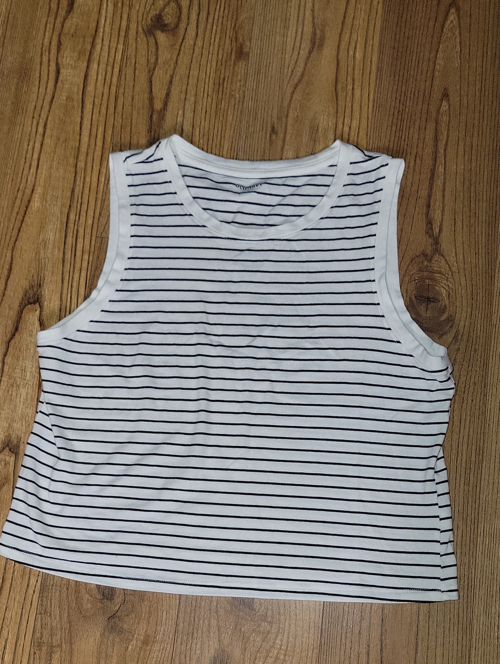 Old Navy White with Black Stripe Crew Crop Tank Top